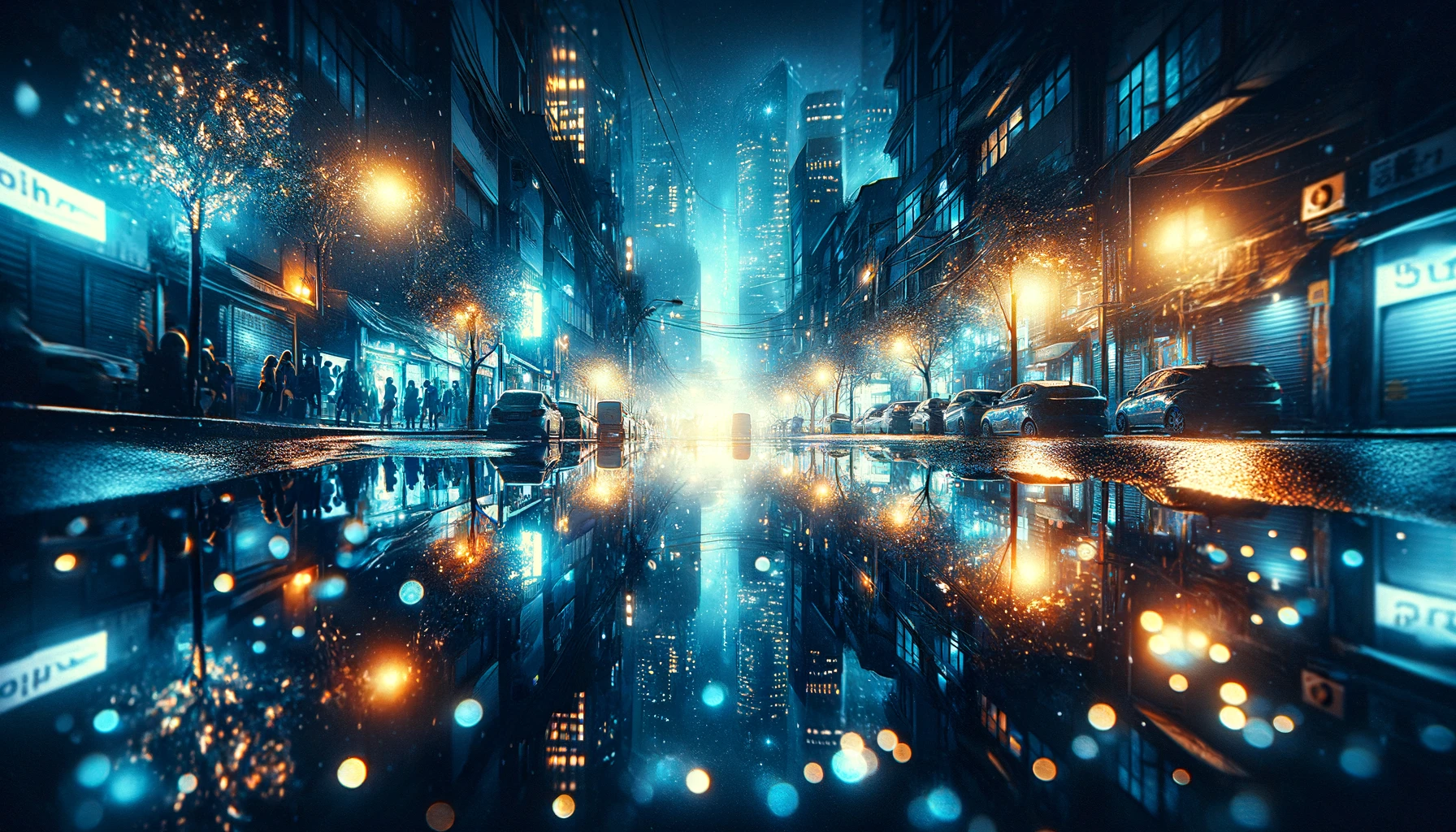 reflejos de la ciudad en charcos de lluvia