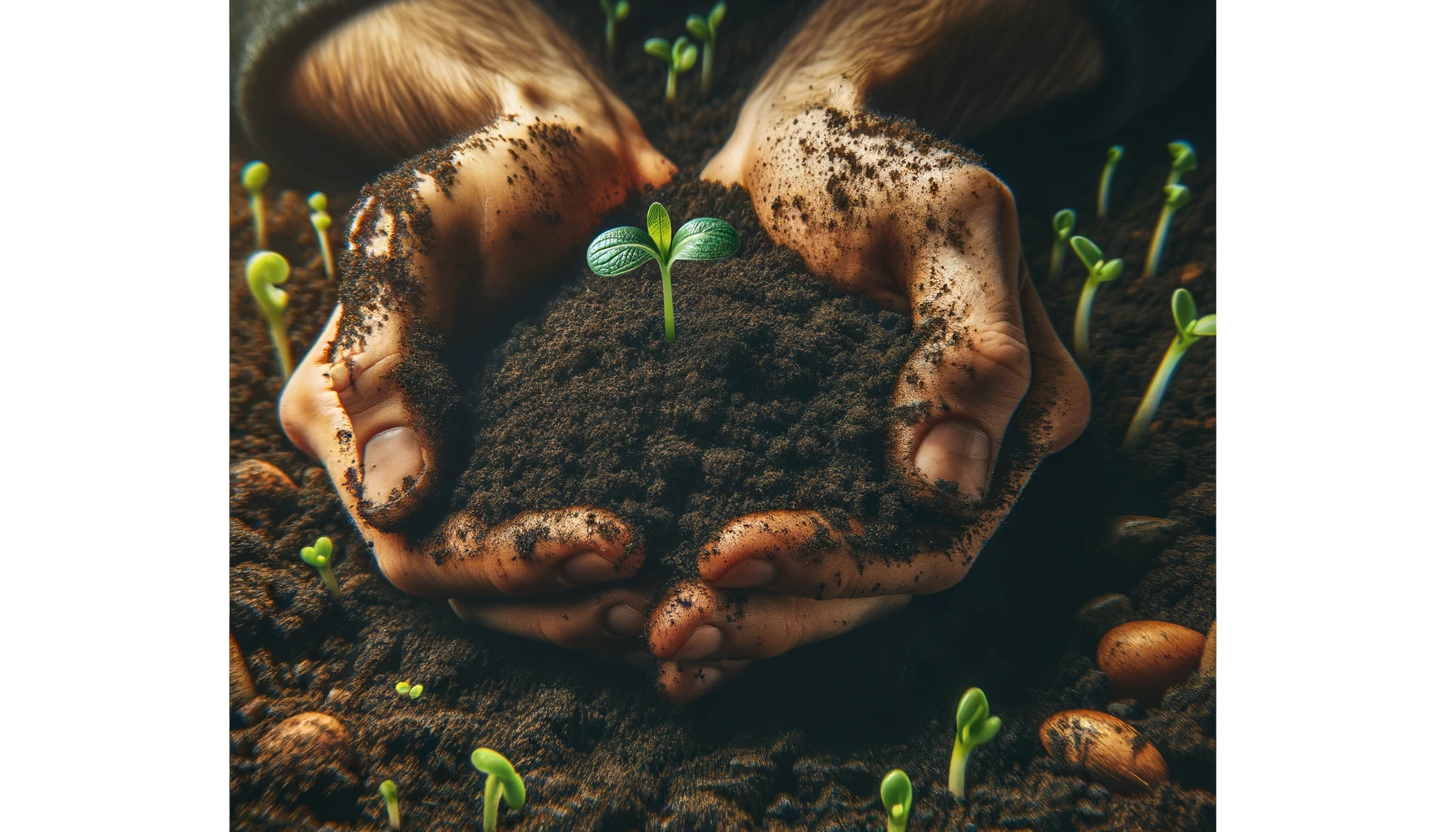 crecimiento y renovación simbolizados por la tierra y brotes verdes